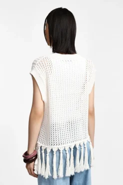 Maglia senza maniche con frange