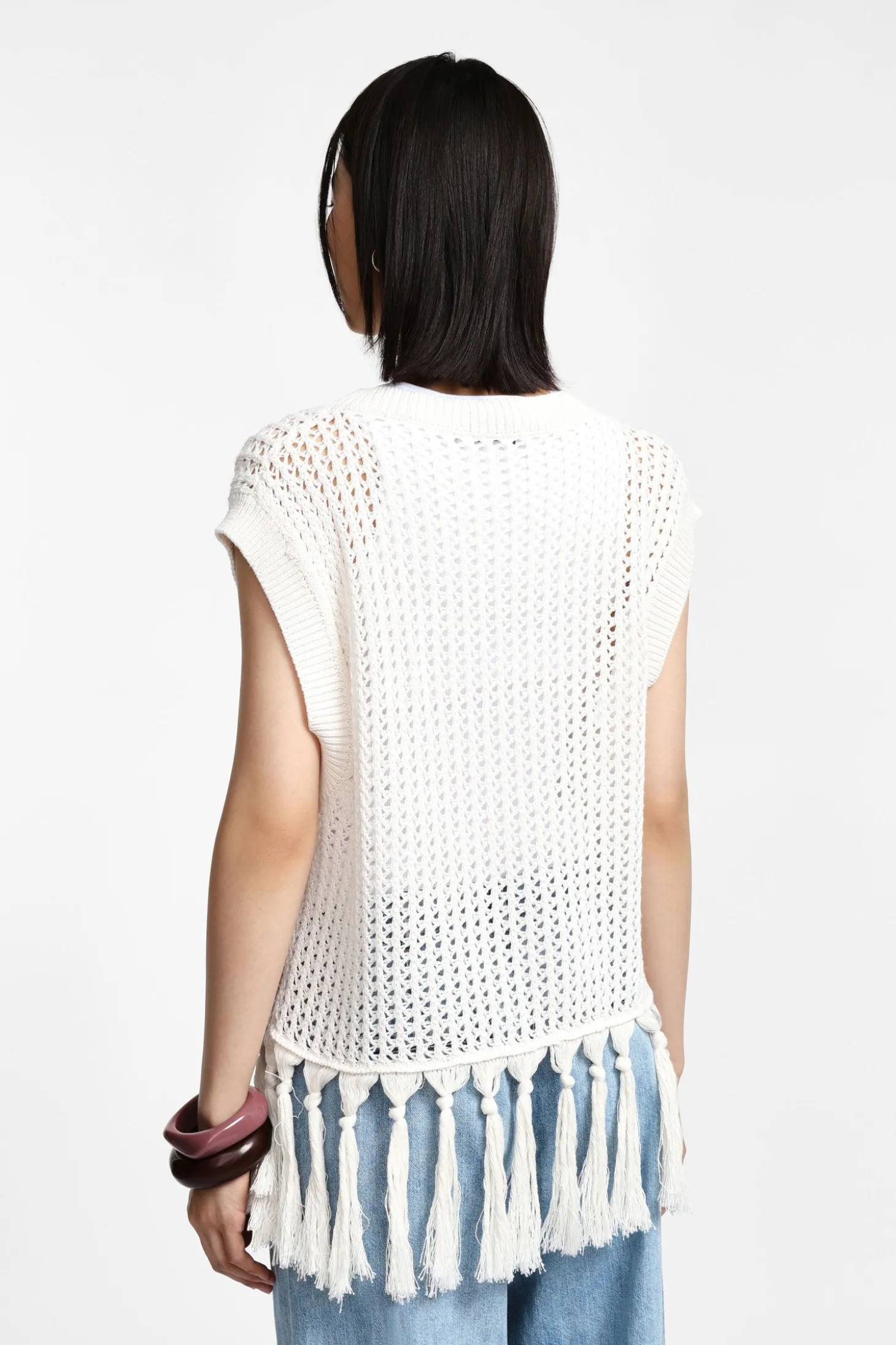 Maglia senza maniche con frange