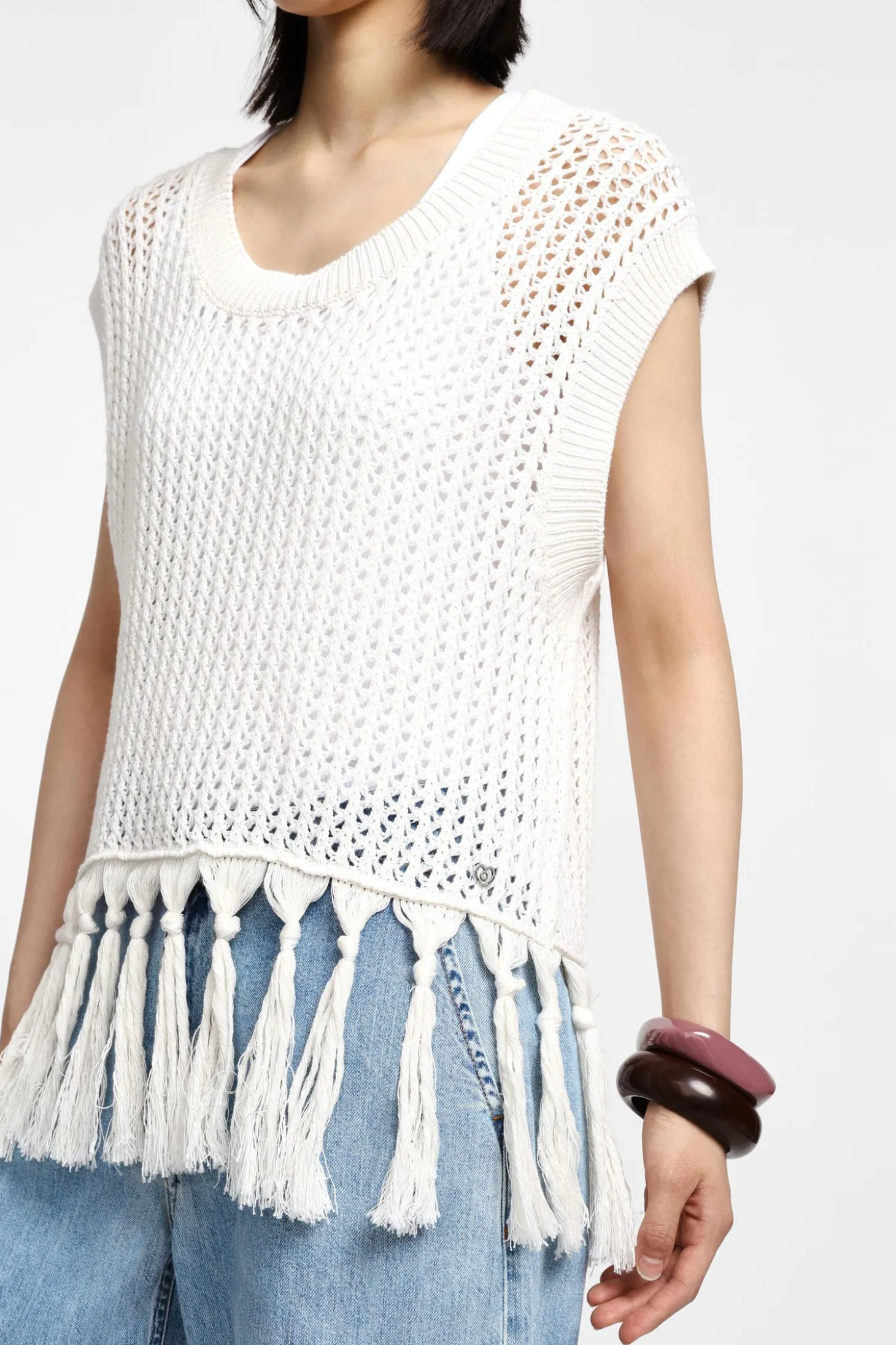 Maglia senza maniche con frange