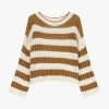 Maglione a righe con maniche lunghe effetto destroyed