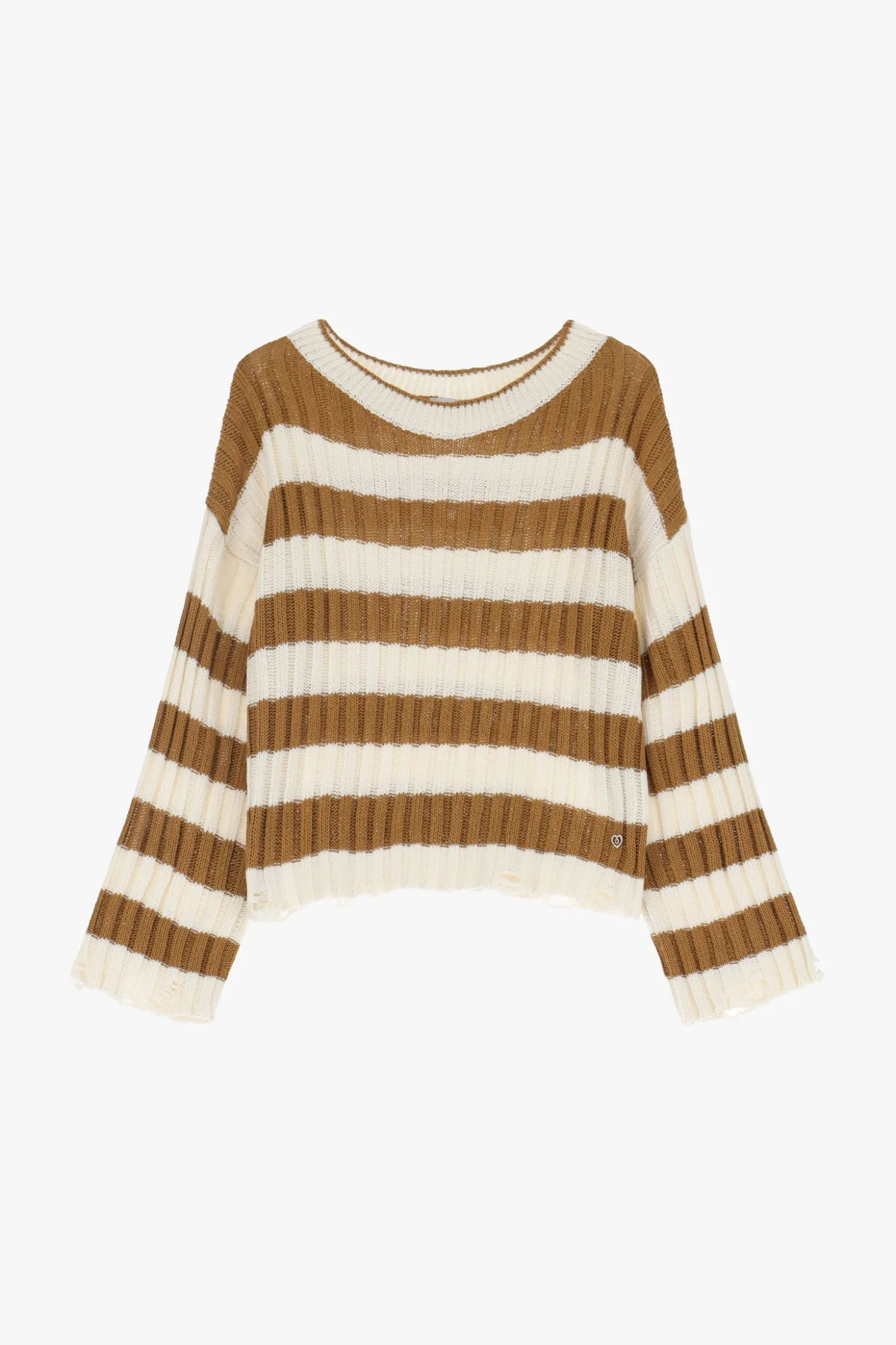 Maglione a righe con maniche lunghe effetto destroyed