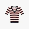 Maglione a righe con scollo a v e maniche corte