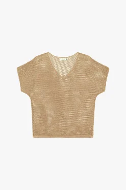 Maglione corto traforato con maniche corte