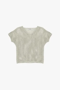 Maglione corto traforato con maniche corte