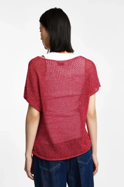 Maglione corto traforato con maniche corte