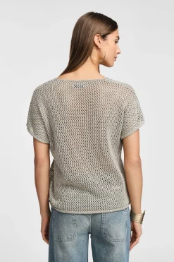 Maglione corto traforato con maniche corte
