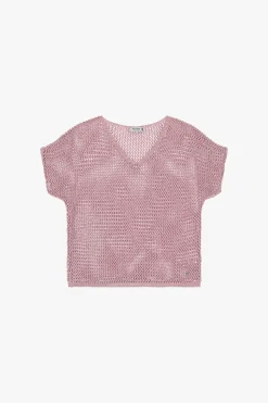 Maglione corto traforato con maniche corte