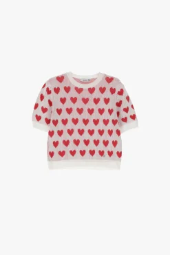 Maglione cuori maniche corte girocollo
