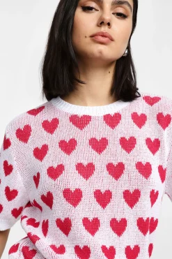 Maglione cuori maniche corte girocollo