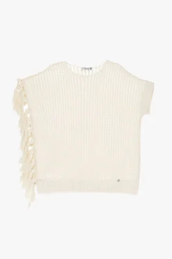 Maglione traforato senza maniche con frange