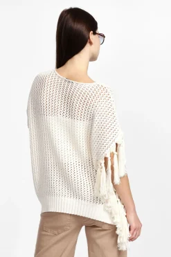 Maglione traforato senza maniche con frange