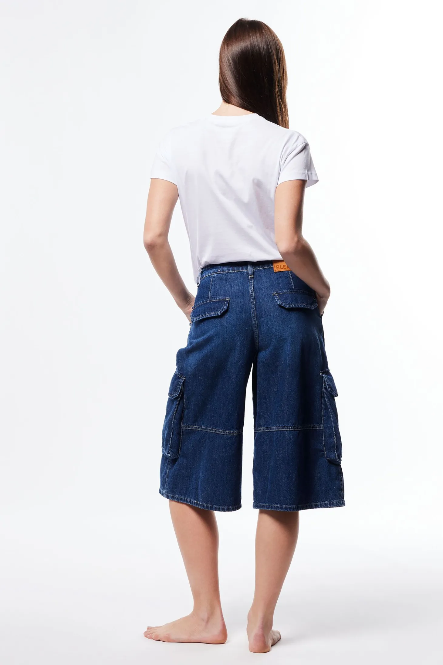Pantaloncini a ginocchio in denim con tasche