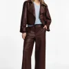 Pantaloni a gamba larga cropped in similpelle