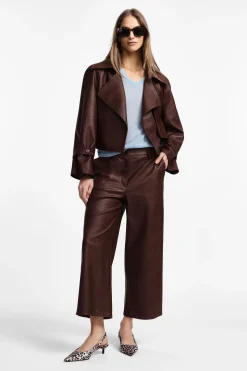 Pantaloni a gamba larga cropped in similpelle
