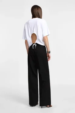 Pantaloni ampi vita alta con chiusura asimmetrica