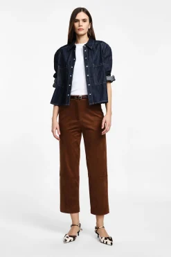 Pantaloni cropped a vita media effetto suede