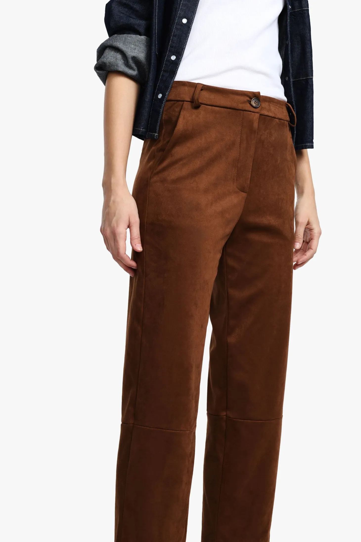 Pantaloni cropped a vita media effetto suede