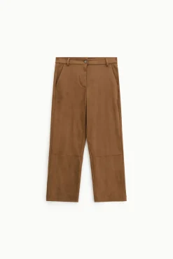 Pantaloni cropped a vita media effetto suede