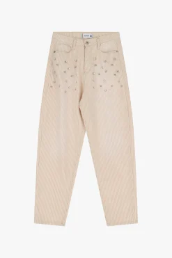 Pantaloni dritti con righe e dettagli strass