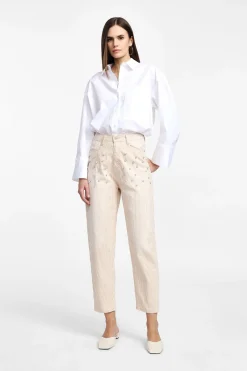 Pantaloni dritti con righe e dettagli strass