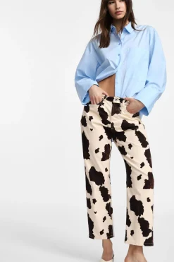 Pantaloni dritti stampa animalier