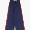 Pantaloni palazzo chambray con righe laterali e coulisse