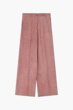 Pantaloni palazzo effetto suede a vita alta