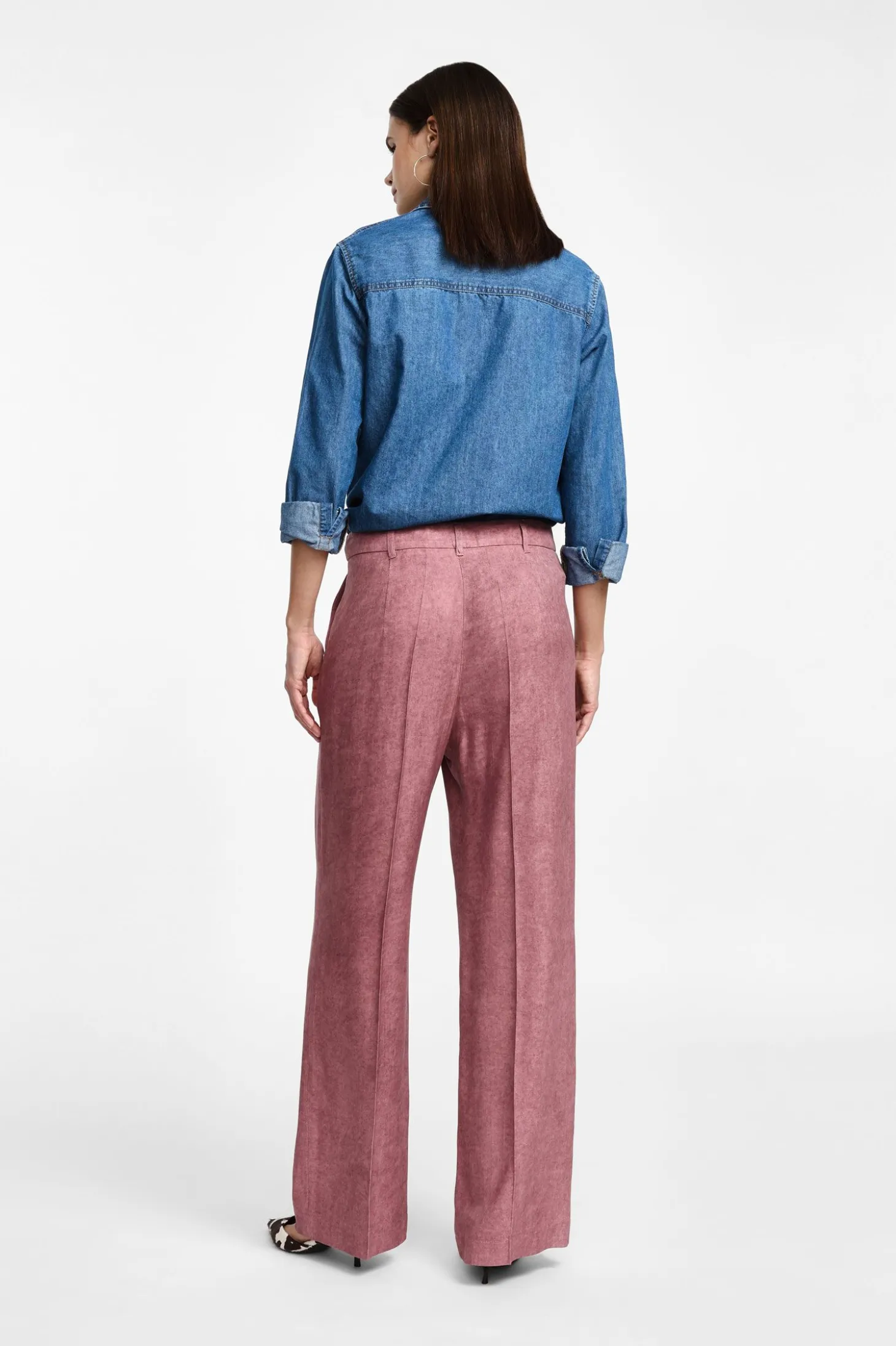 Pantaloni palazzo effetto suede a vita alta