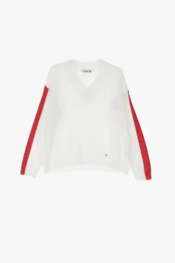 Pullover a righe con scollo a v