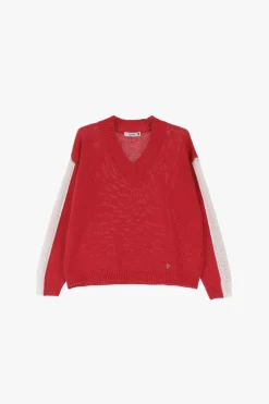 Pullover a righe con scollo a v