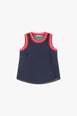 Top chambray senza maniche con righe