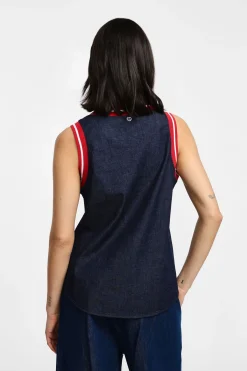 Top chambray senza maniche con righe
