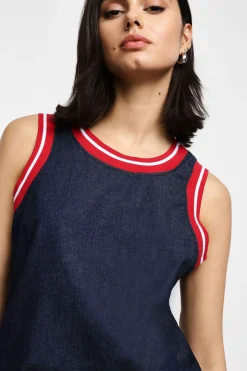 Top chambray senza maniche con righe