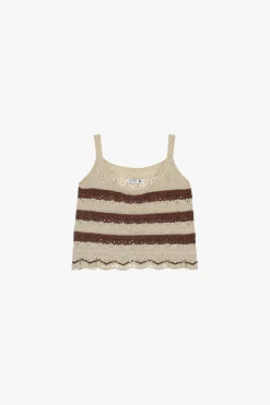 Top con spalline in maglia ricamata