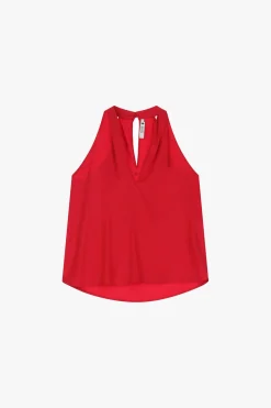 Top halter satinato con scollo a V