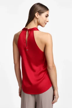Top halter satinato con scollo a V
