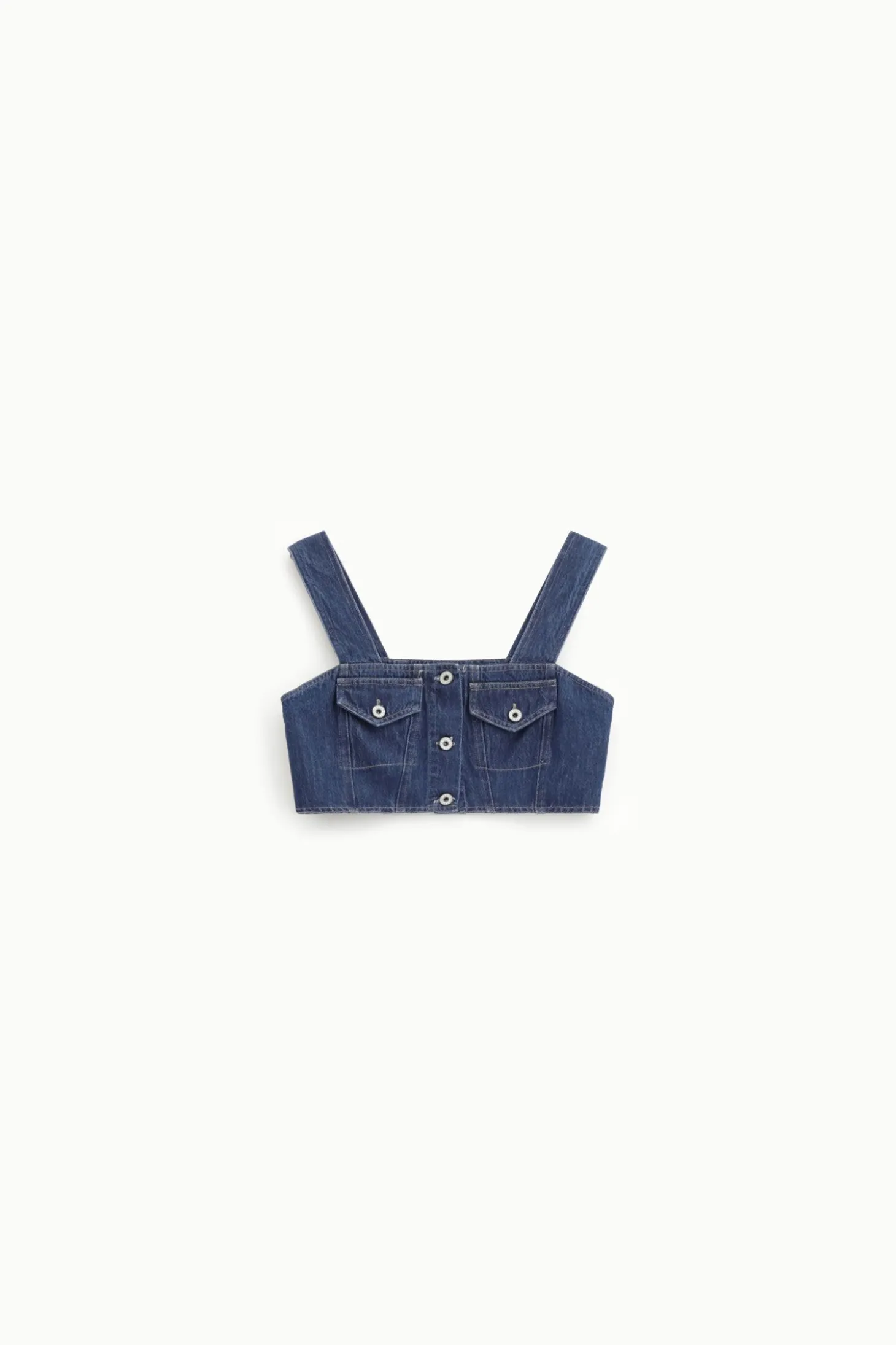 Top in denim con tasche e spalline larghe