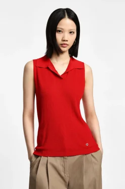 Top in maglia senza maniche con collo polo