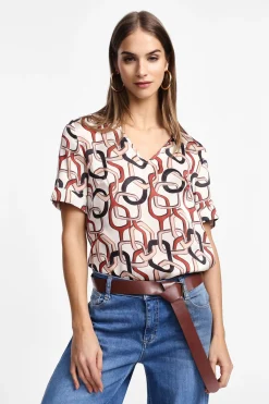 T-shirt fluida stampa geometrica manica corta