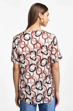 T-shirt fluida stampa geometrica manica corta