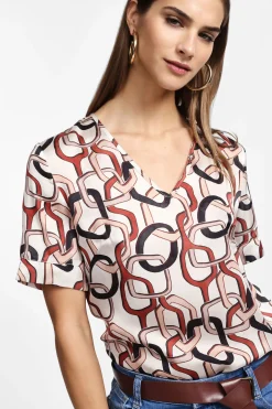 T-shirt fluida stampa geometrica manica corta