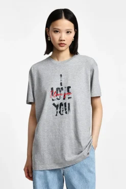 T-shirt stampa scritta collo rotondo