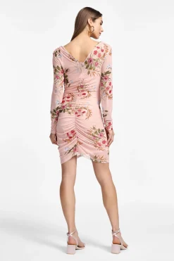 Vestito corto floreale maniche lunghe