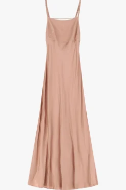 Vestito lungo satinato con scollo quadrato