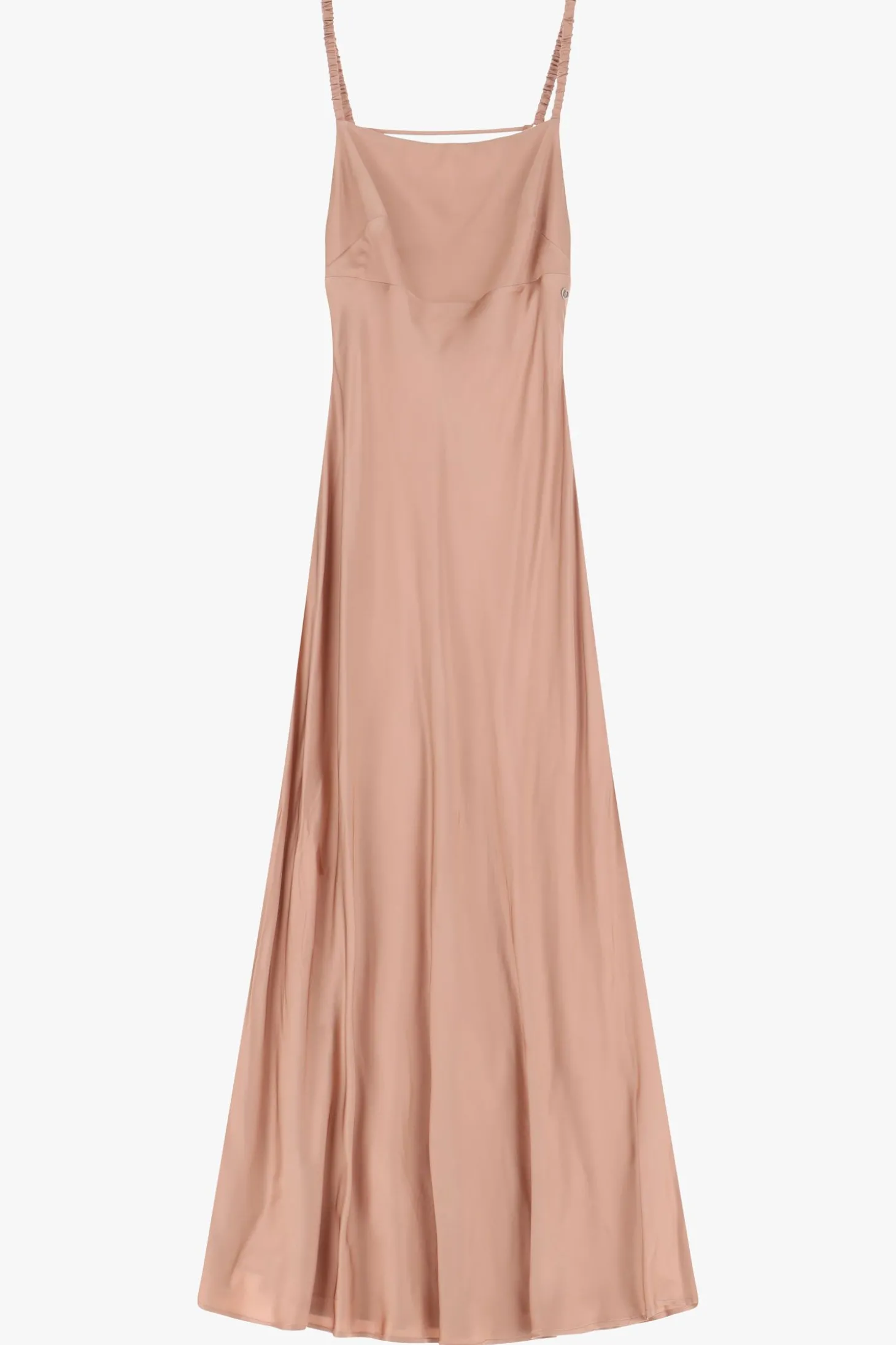 Vestito lungo satinato con scollo quadrato