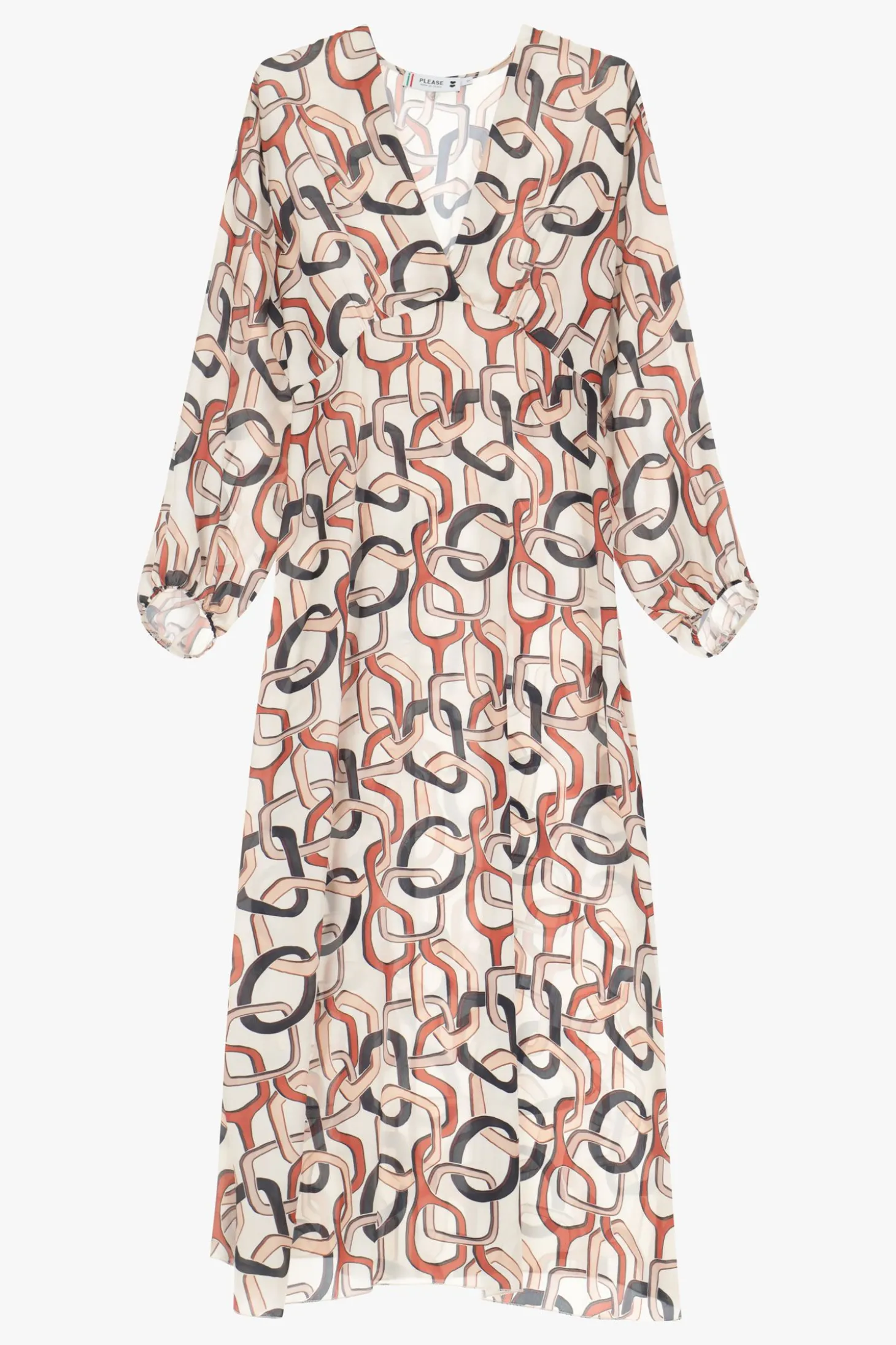 Vestito midi con stampa e maniche lunghe