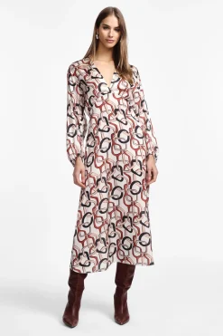 Vestito midi con stampa e maniche lunghe