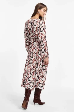 Vestito midi con stampa e maniche lunghe