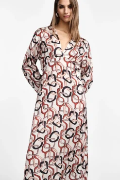 Vestito midi con stampa e maniche lunghe
